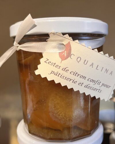 Pot de zestes de citrons confits produits par l'Acqualina à Felce en Corse